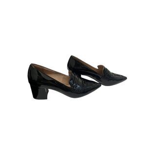 Halogen Isabelle Pointed Toe Patent Leather Heeled Loafers Upper Block Heel Size